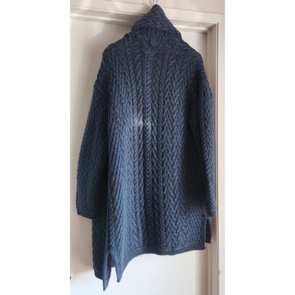 Aran Crafts Ireland Merino Wool Cable Knit Cardigan Sweater Blue Sz L - Picture 2 of 5
